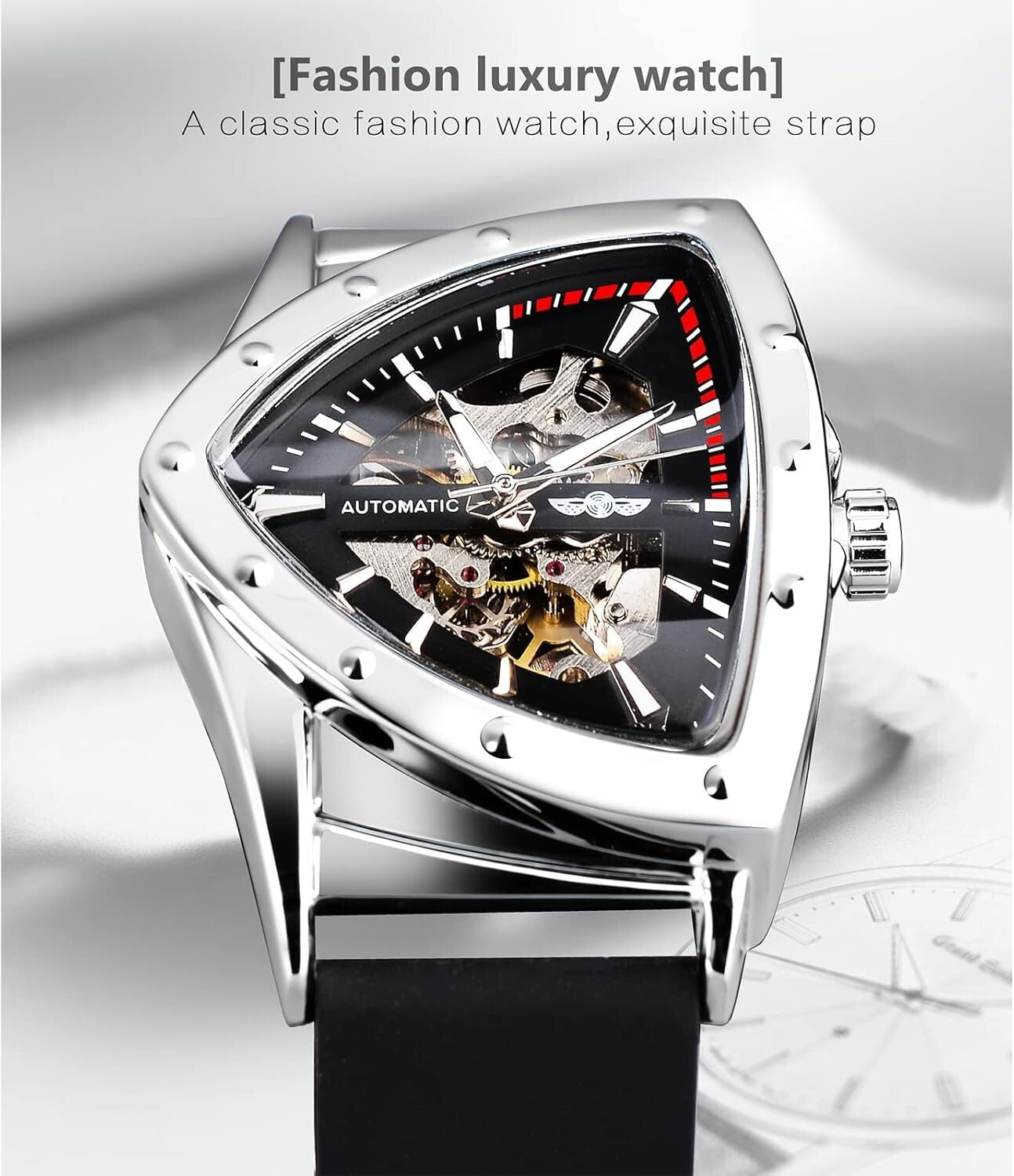 Unique Triangle Shield Skeleton Watch for Men - Self-Winding & Luminous Design