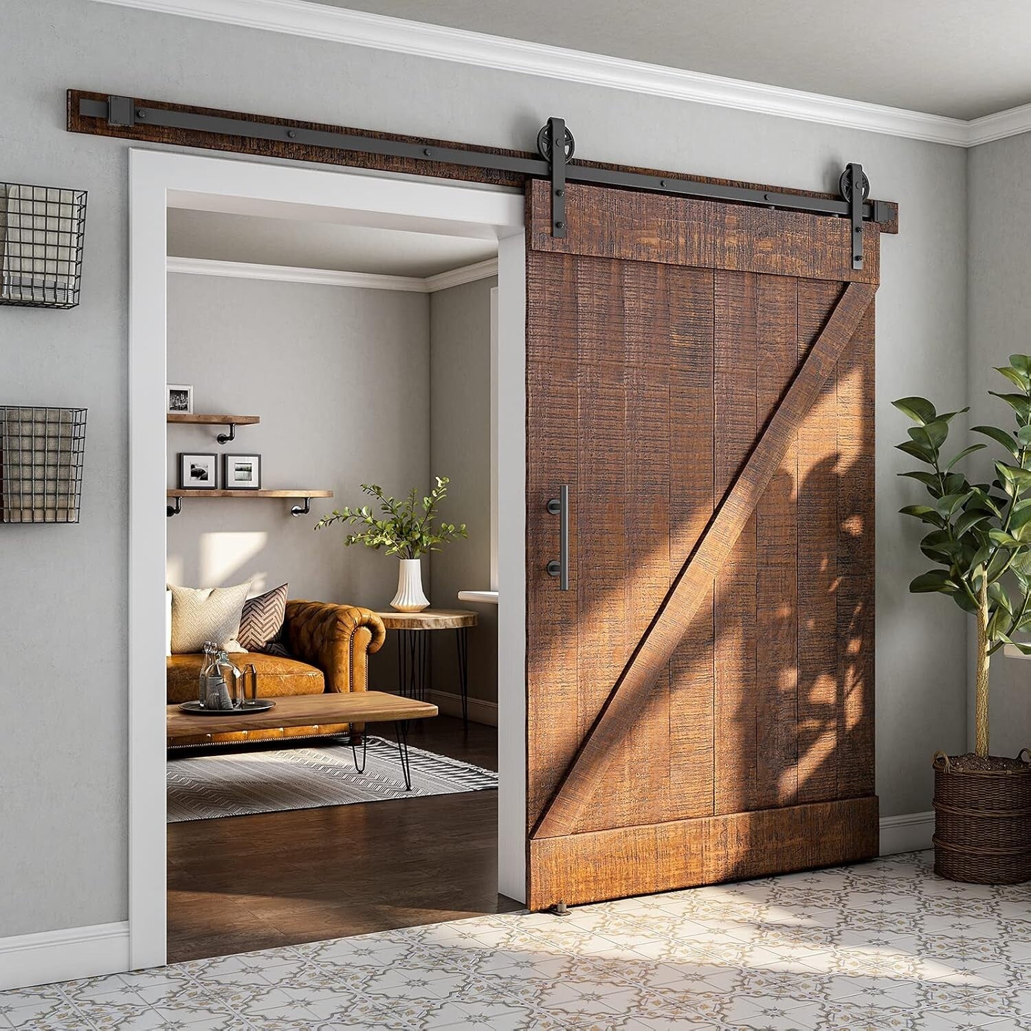 7ft Heavy Duty Sliding Barn Door Hardware Kit with Industrial-Style Pull Handle