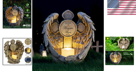 Tranquil 12'' Solar Angel Wing & Cross Light - Sympathy Gift for Grave Decor