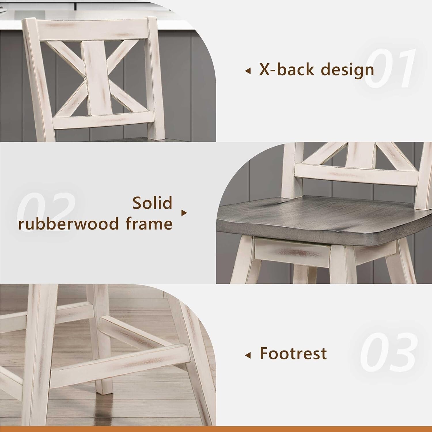 Rustic White High Back Swivel Bar Stools Set of 2 - Perfect for Farmhouse Decor