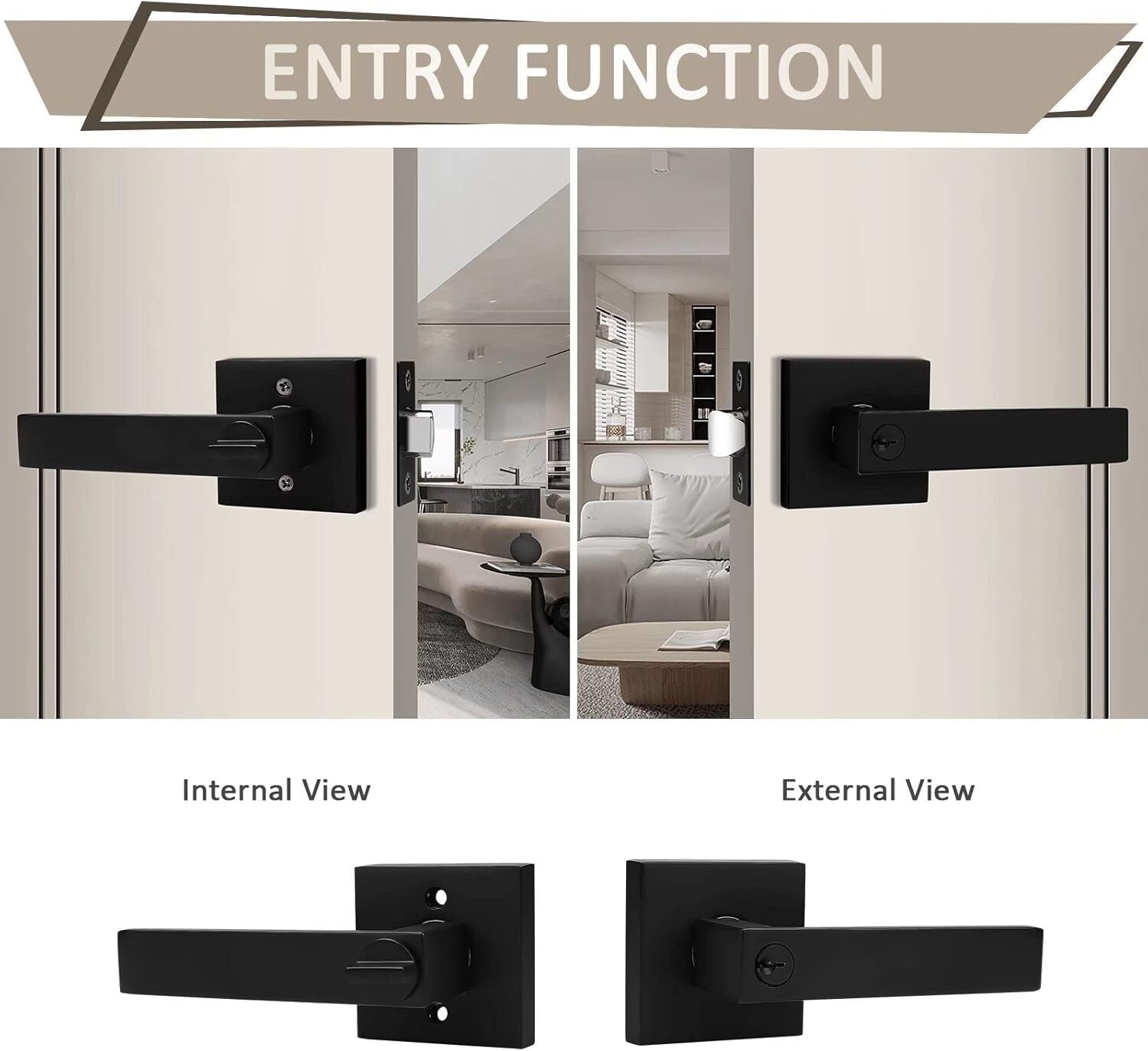 6 Pack Matte Black Keyed Alike Door Handles - Secure and Stylish Entry Solution