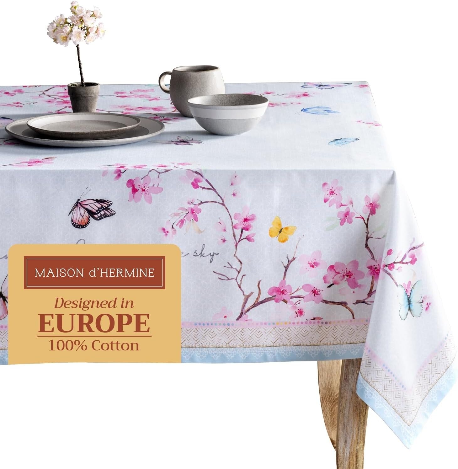 Durable Watercolor Design Tablecloth - Cotton 108" x 60" for Weddings & Parties
