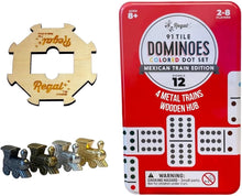 Load image into Gallery viewer, Double 12 Mexican Train Domino Set with 91 Colorful Tiles &amp; 4 Metal Trains