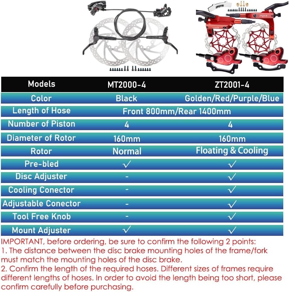 Upgraded ZT2001 MTB Hydraulic Brake Kit with Floating Disc Rotors, Easy Install