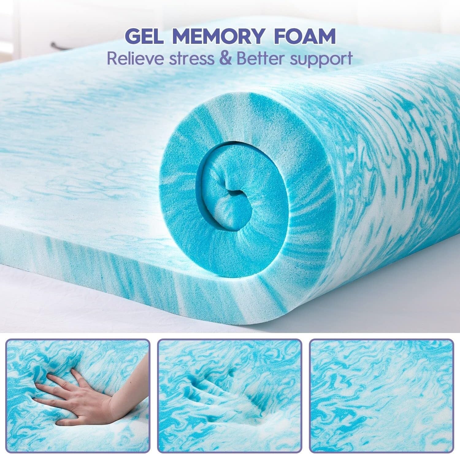 Queen Mattress Topper with Cooling Gel & Pillowtop - Ideal for Back Pain Relief