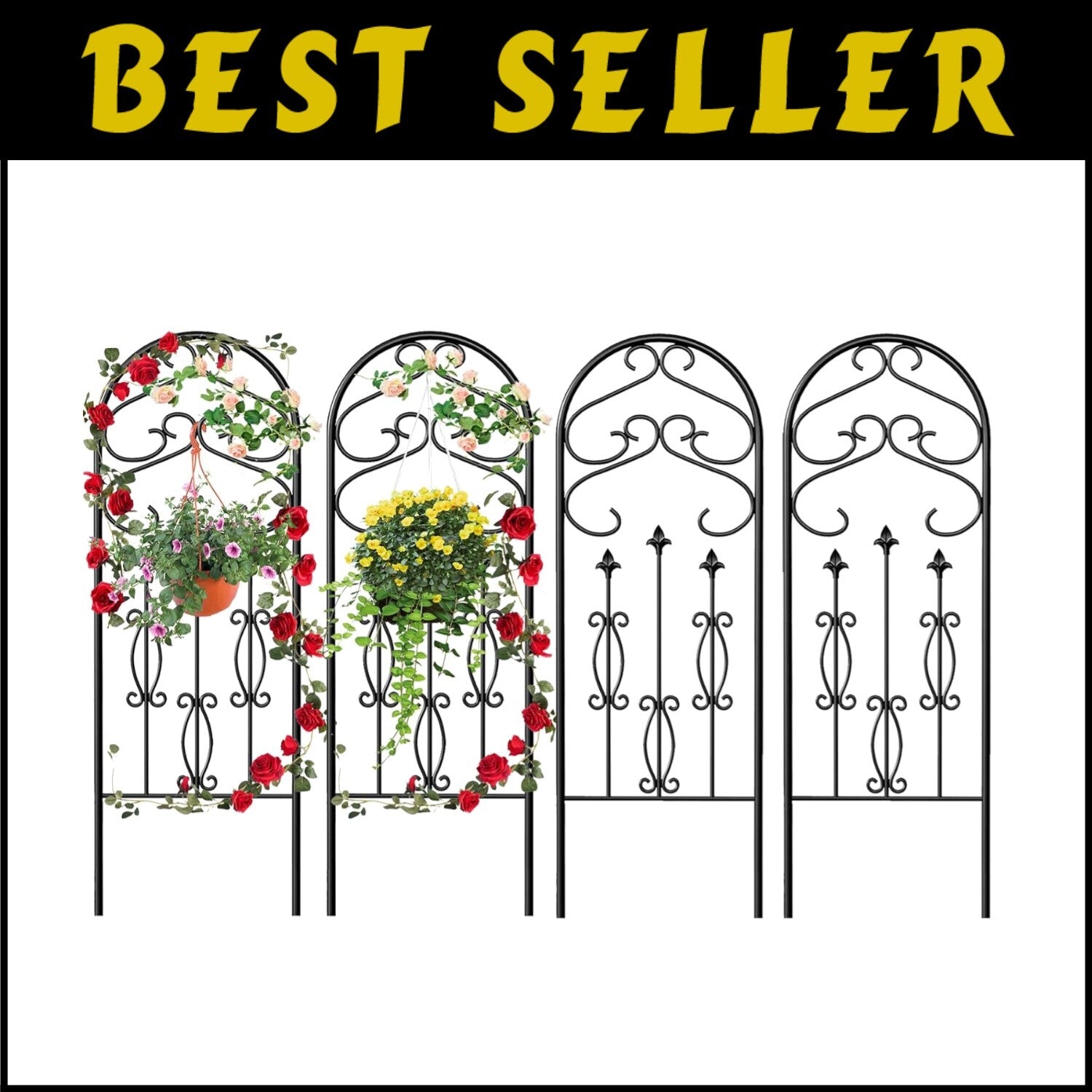 4 Pack 60" x 18" Black Metal Garden Trellis - Rustproof Climbing Plant Supports