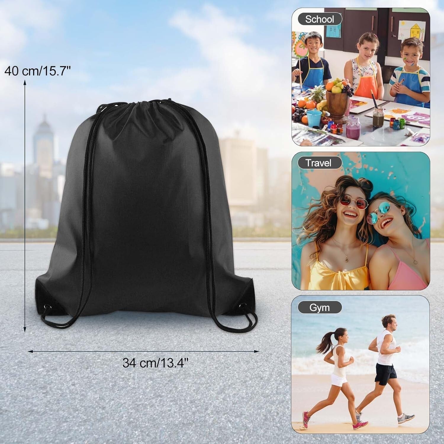 Durable 50 Pcs Black Drawstring Backpack Bulk - Perfect for Gym & Outdoor Fun