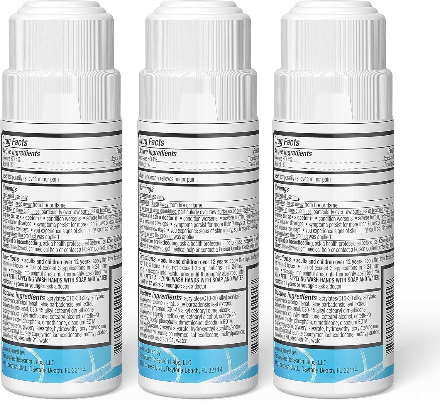 Maximum Strength Nerve Pain Relief Roll-On with Lidocaine & Menthol - 3-Pack