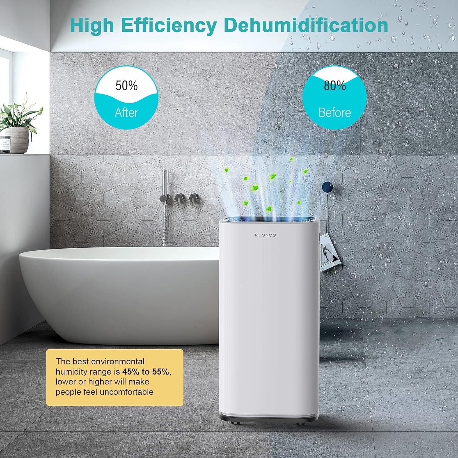 Advanced 70 Pint Dehumidifier with Continuous Drainage for Large Spaces