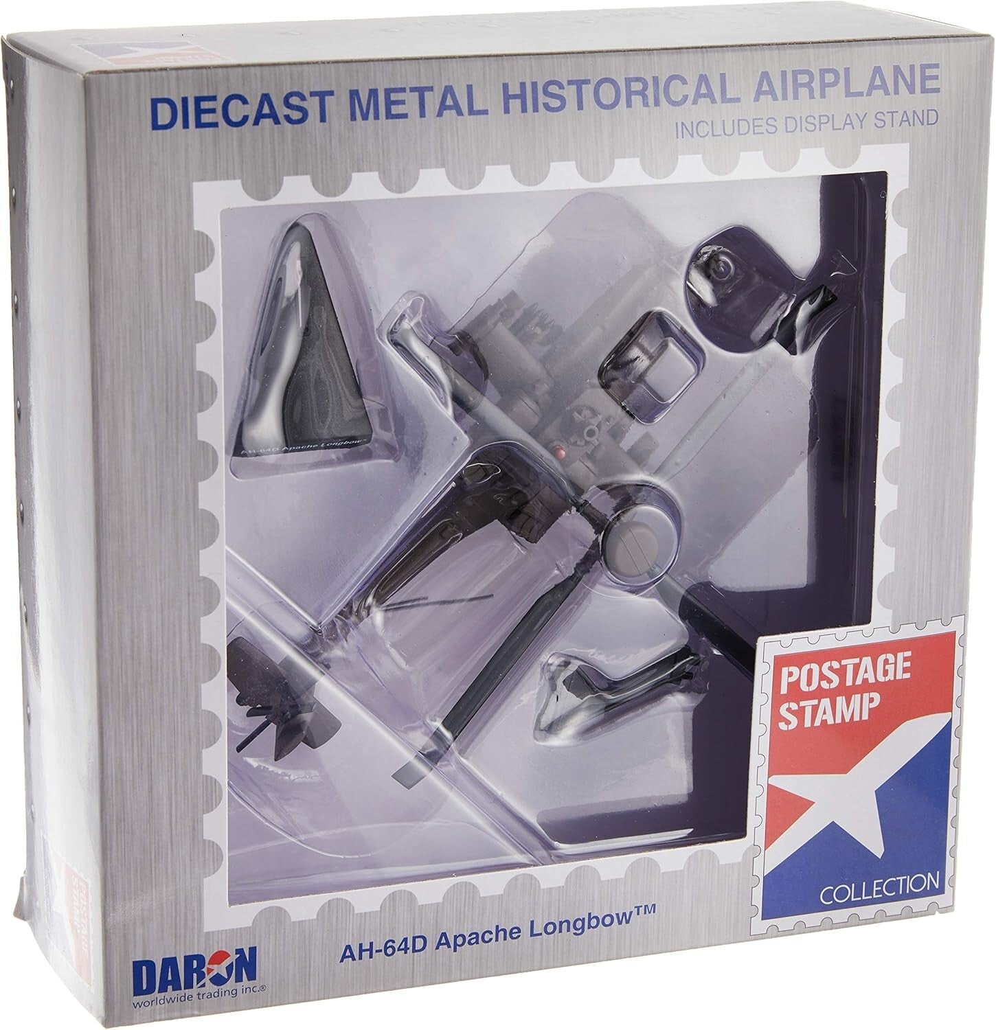 Medium 1/100 Scale Diecast Boeing AH-64D Apache Model - Details & Stand Included