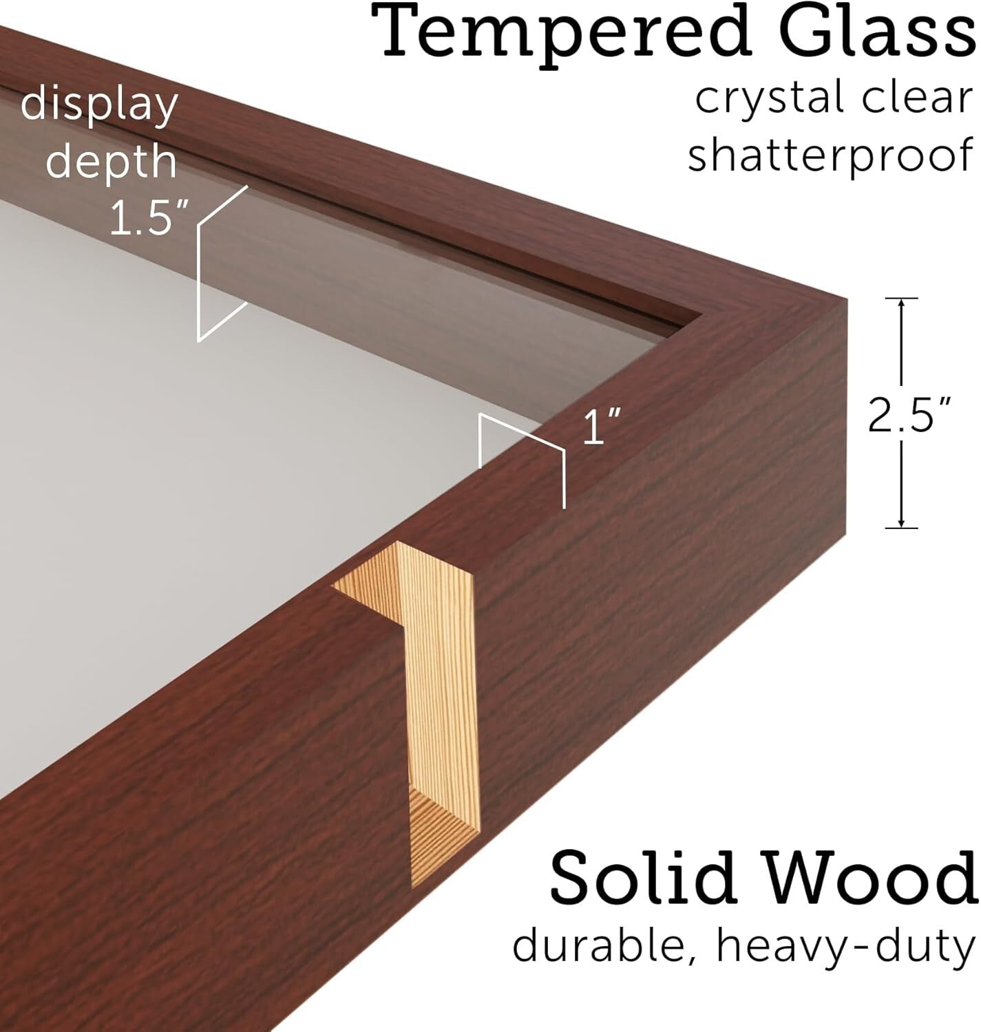2.5-Inch Thick Shadow Box Frame, Walnut Brown Finish for Memorabilia Showcasing