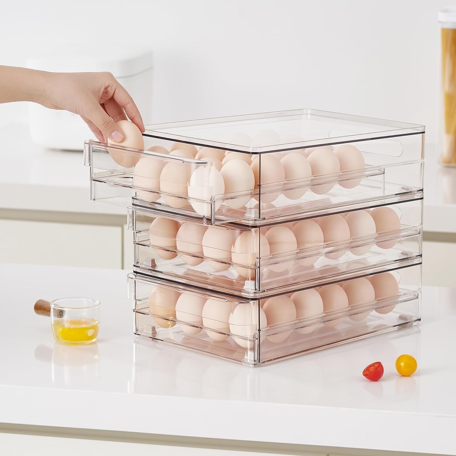 Clear 48-Egg Holder with Soft Silicone Design - Stackable Refrigerator Organizer