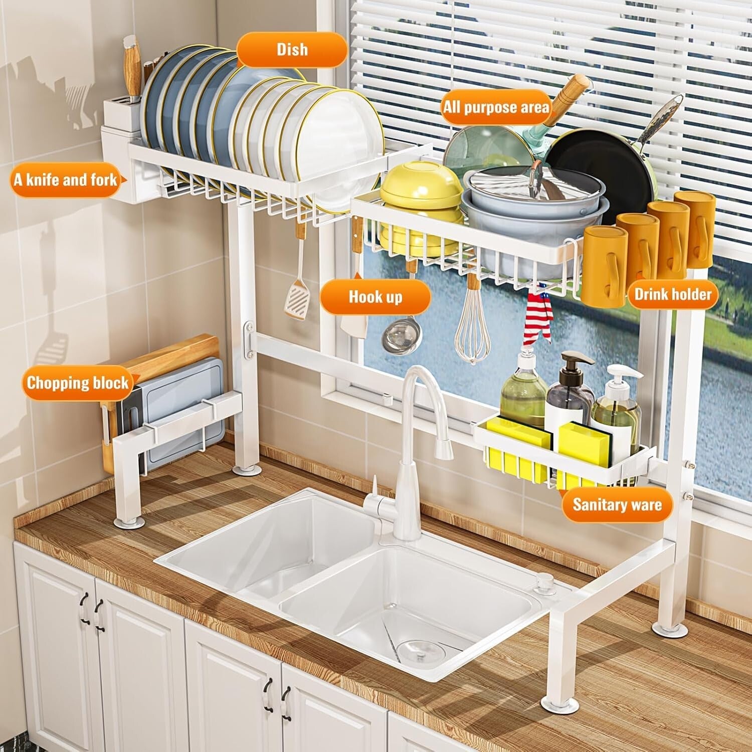 Elegant White Over Sink Dish Drying Rack - Rust Resistant, Space Saving Design