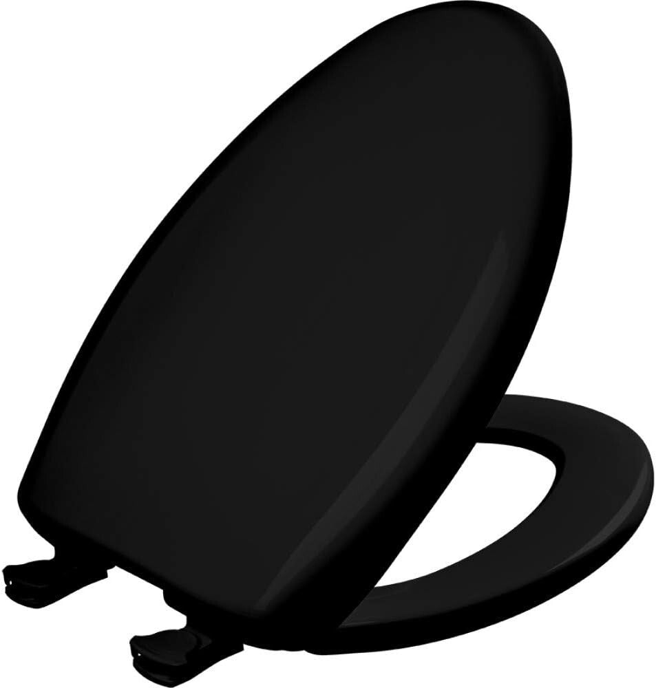 Elongated Slow Close Toilet Seat in Black - Durable Plastic with Whisper Close