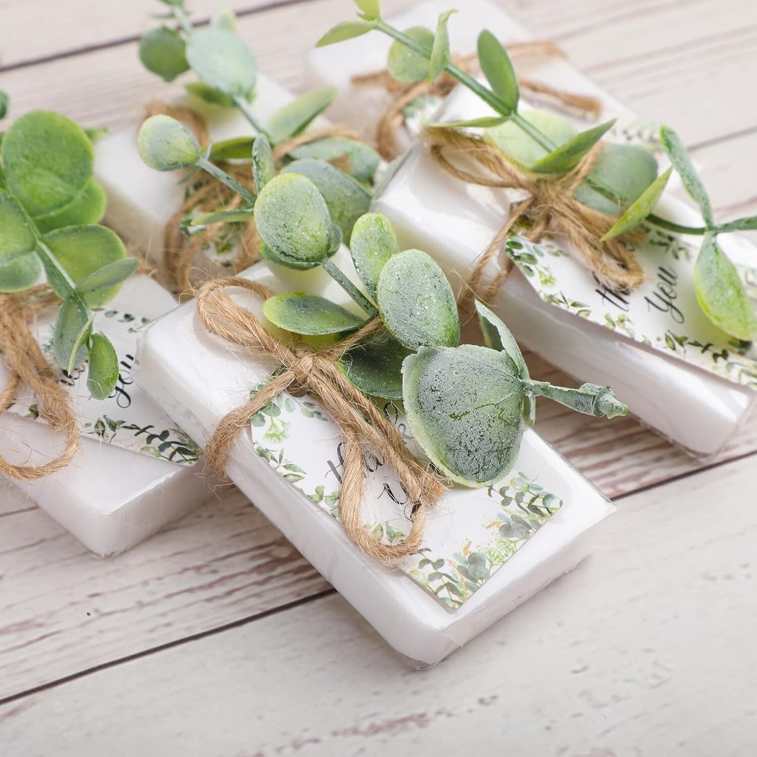 Charming 100-piece Mini Soap Favors with Eucalyptus Picks for Special Events