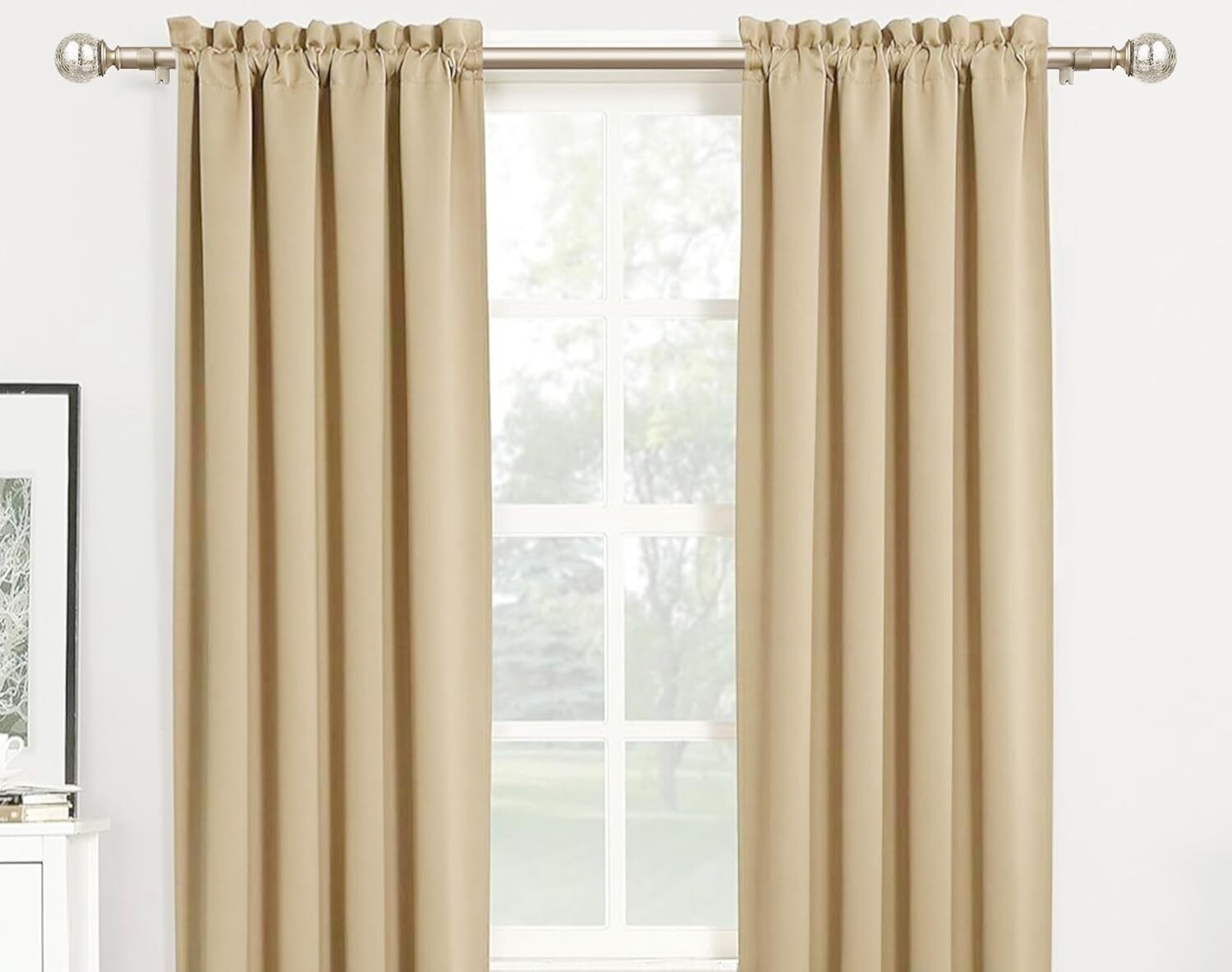 2-Pack Adjustable Curtain Rods 48-84 Inches, Champagne Gold with Crackle Finials