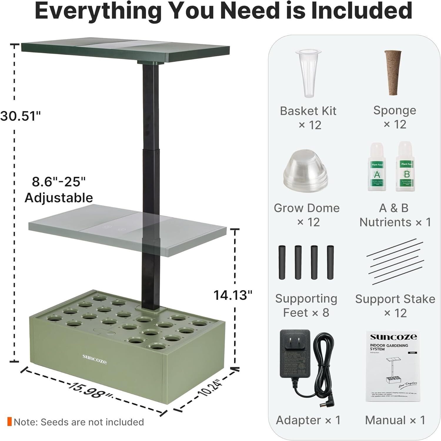 Complete 20-Pod Hydroponic Garden with LED Grow Light & Timer Functions