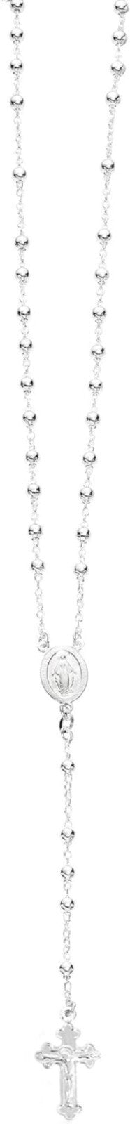 Elegant 30-Inch 925 Sterling Silver Rosary Necklace with Virgin Mary Pendant