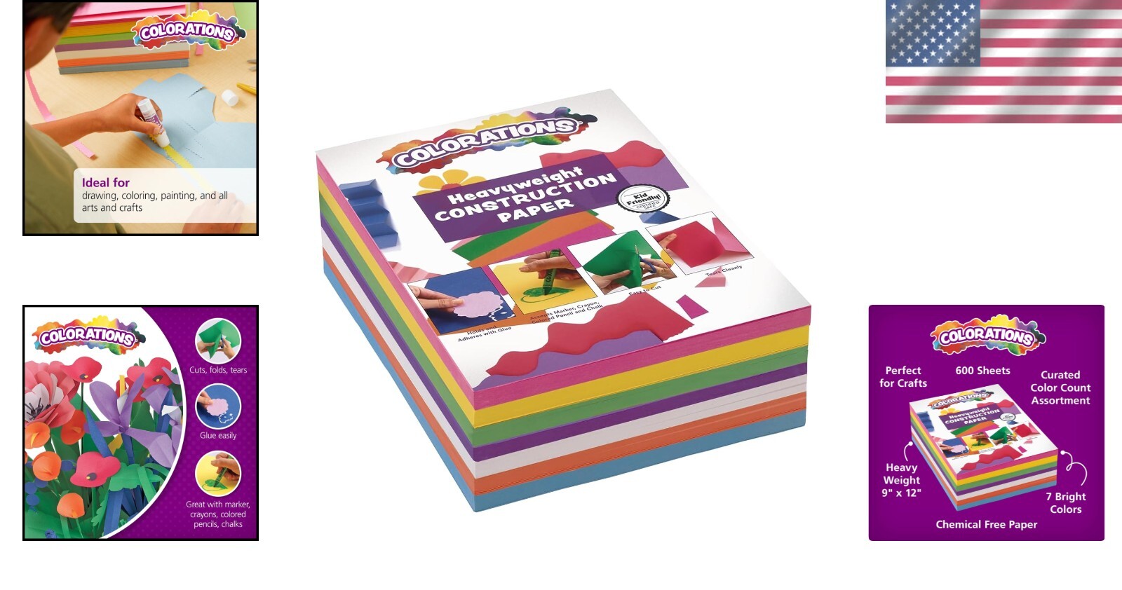 Bulk 600 Sheets of Heavy-Duty 9x12" Kid's Construction Paper - 7 Bright Colors