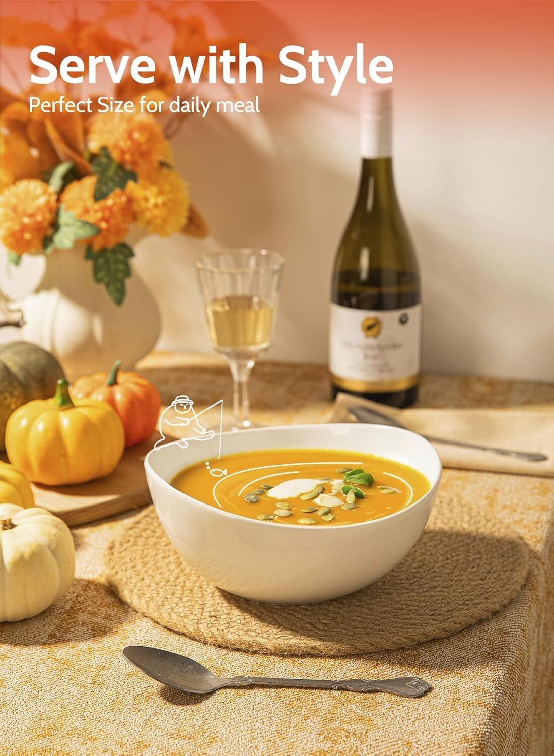 Elegant 8-Inch Porcelain Serving Bowls Set - Perfect for Salad, Soup, and Snacks