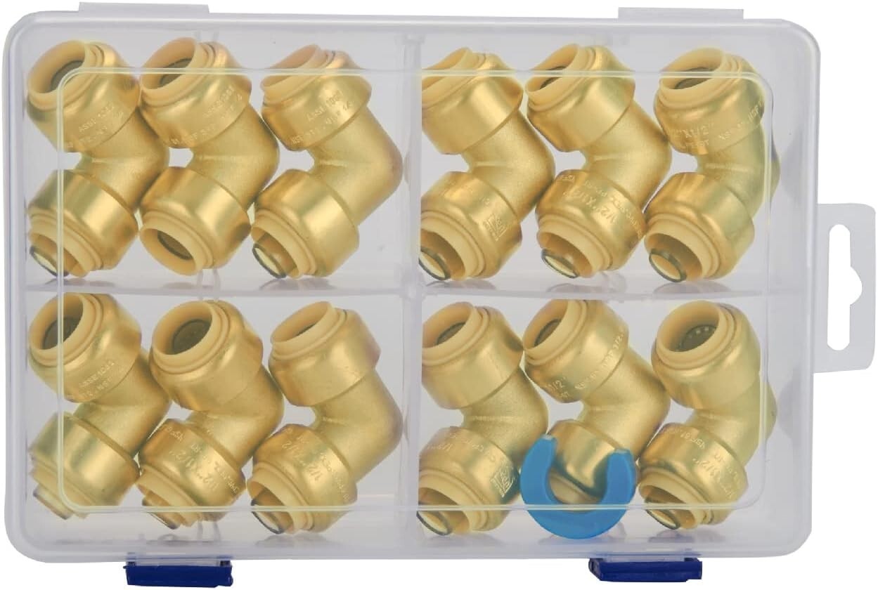 Durable 1/2 Inch 90 Degree Brass Elbows - Push PEX Plumbing Fittings Pack of 12