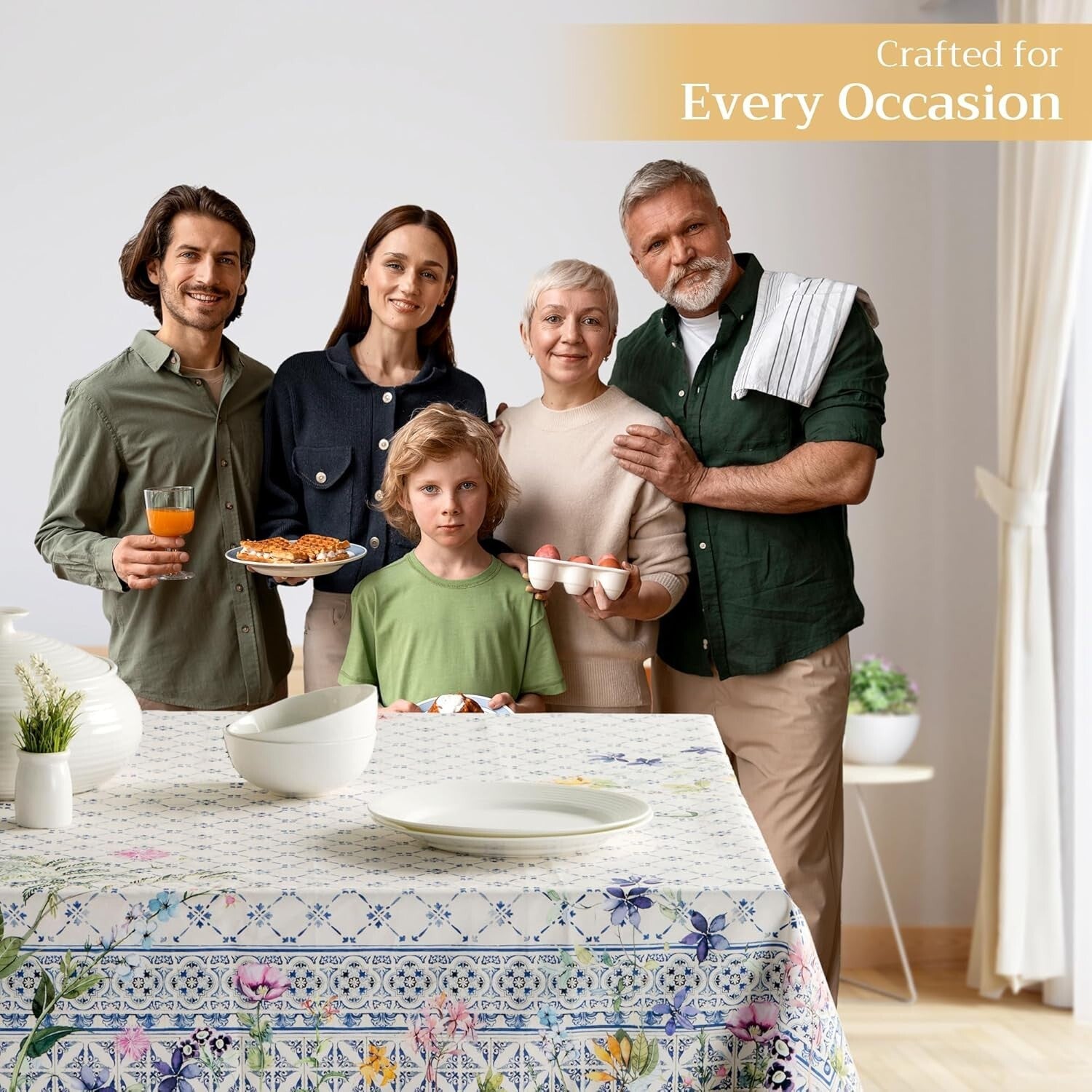 Faience Pattern 100% Cotton Tablecloth 60" x 120" - Perfect for Dining & Parties