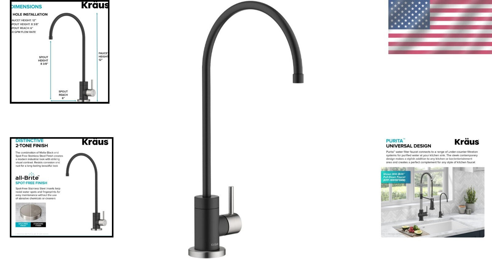 Durable Spot-Free Stainless Steel Drinking Water Faucet - Purita High-Arc Design