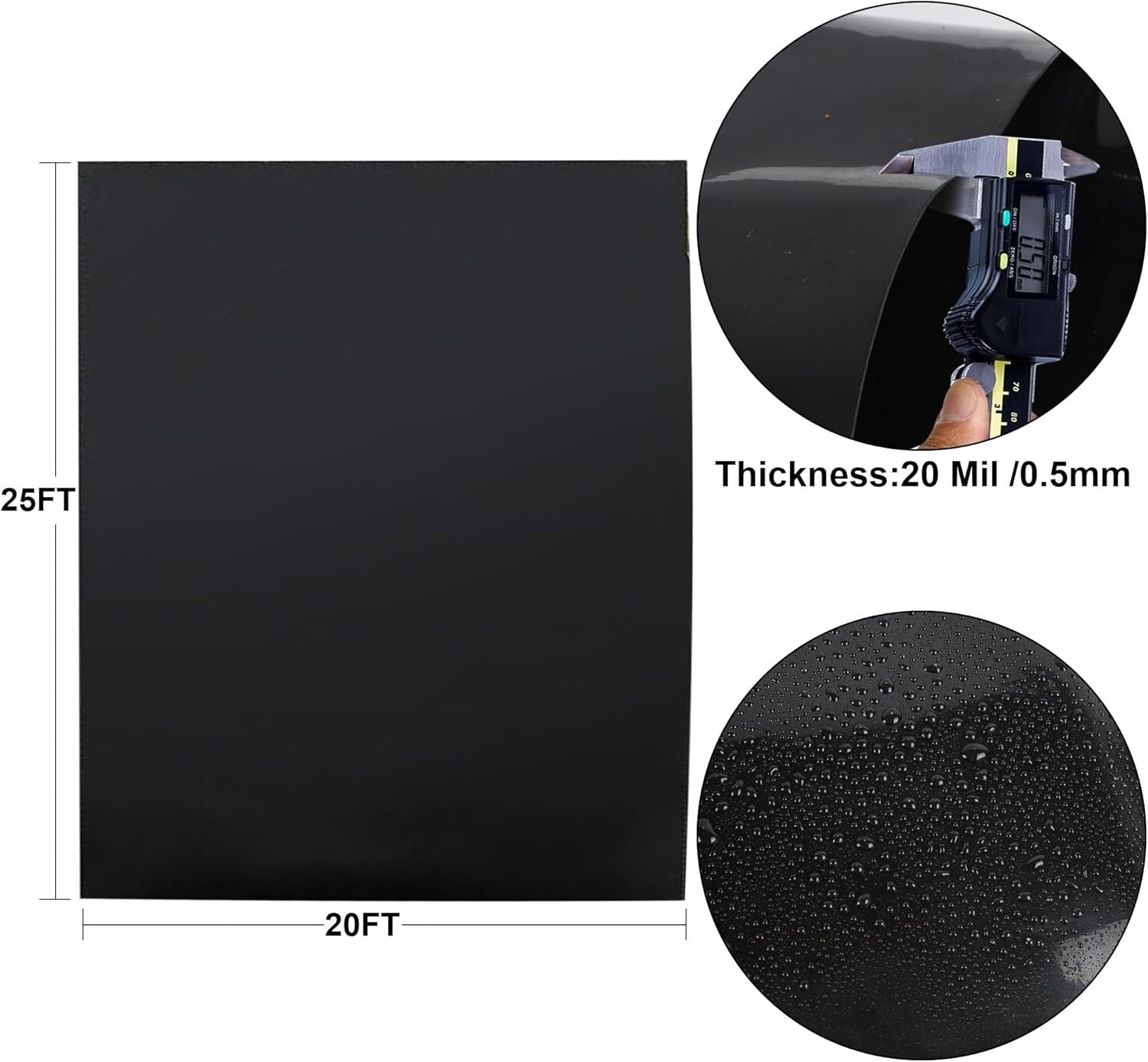 Waterproof Pond Liner 20 Mil - Versatile 20 x 25 FT for Fountains and Waterfalls