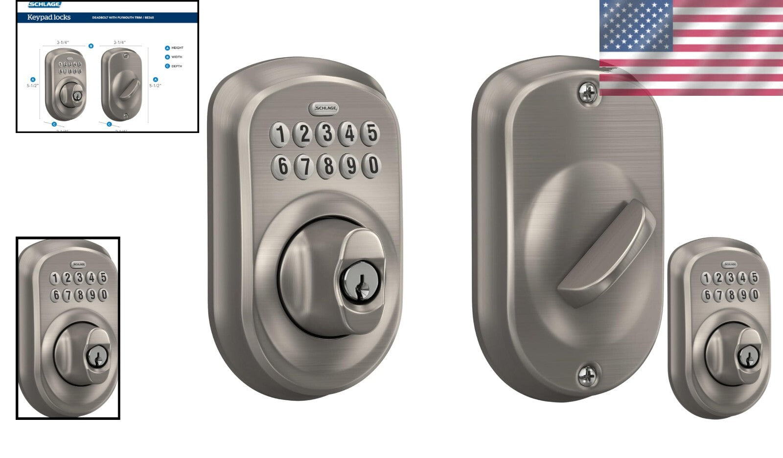 Plymouth Keyless Deadbolt - Illuminated Keypad Entry Lock in Sleek Satin Nickel