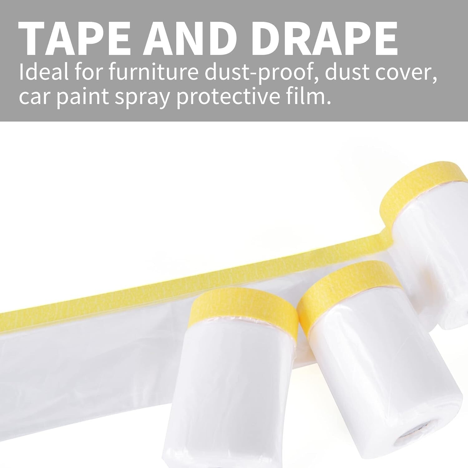 3-Pack Pre-Taped Masking Film Rolls 9ft x 90ft for Ultimate Surface Protection
