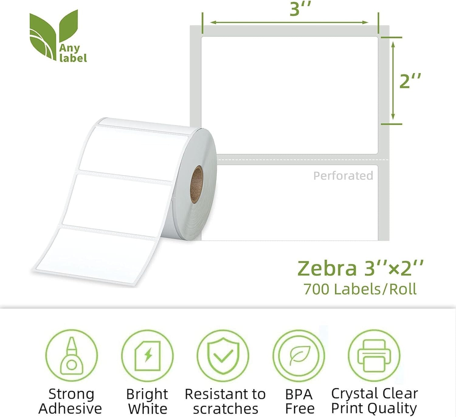 Sharp Print 3" x 2" Direct Thermal Labels – 700 per Roll, Perfect for Barcodes