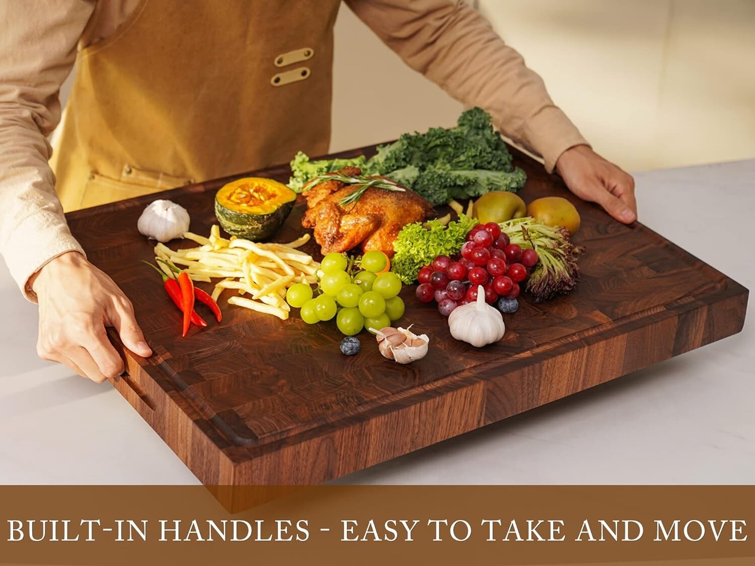 Elegant Walnut Wood Chopping Board 24x18x2 In - Perfect Gift for Cooking Lovers