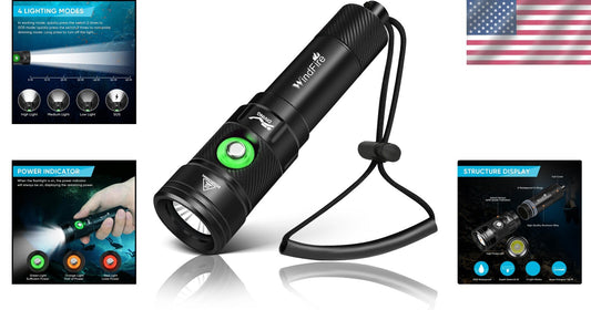 High-Power 4-Mode Waterproof Scuba Flashlight with Power Indicator for Divers