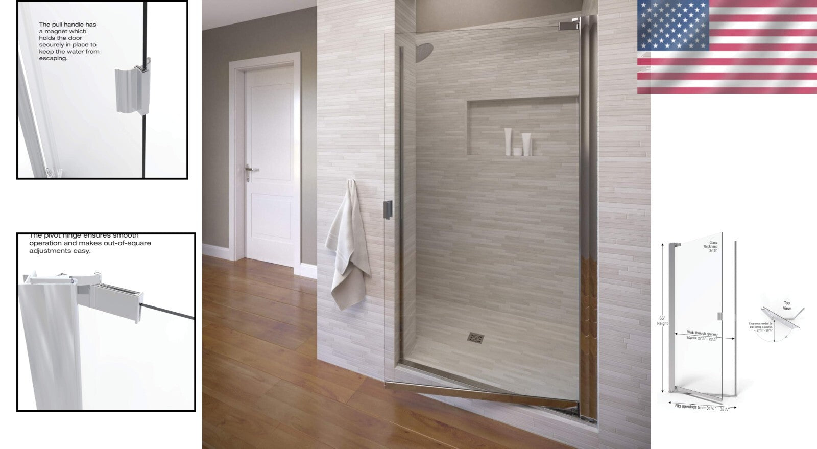 Modern Chrome Pivot Shower Door 31.75 to 33.25 in. - Watershed Management Design