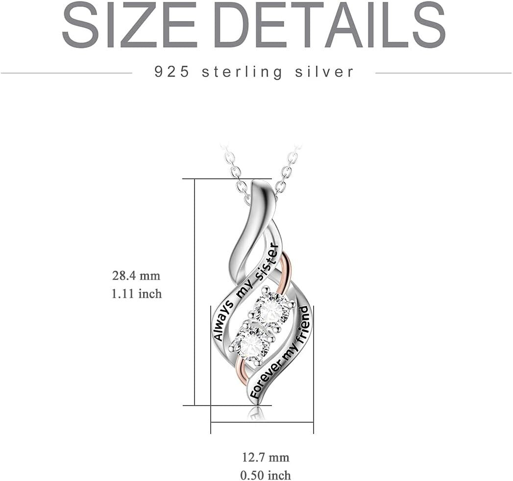 Sterling Silver Sister Necklace with Heart Pendant - Lasting Friendship Gift