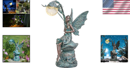 Elegant Patina Bronze Fairy Sculpture - Perfect Gift for Garden Lovers - 13.8"