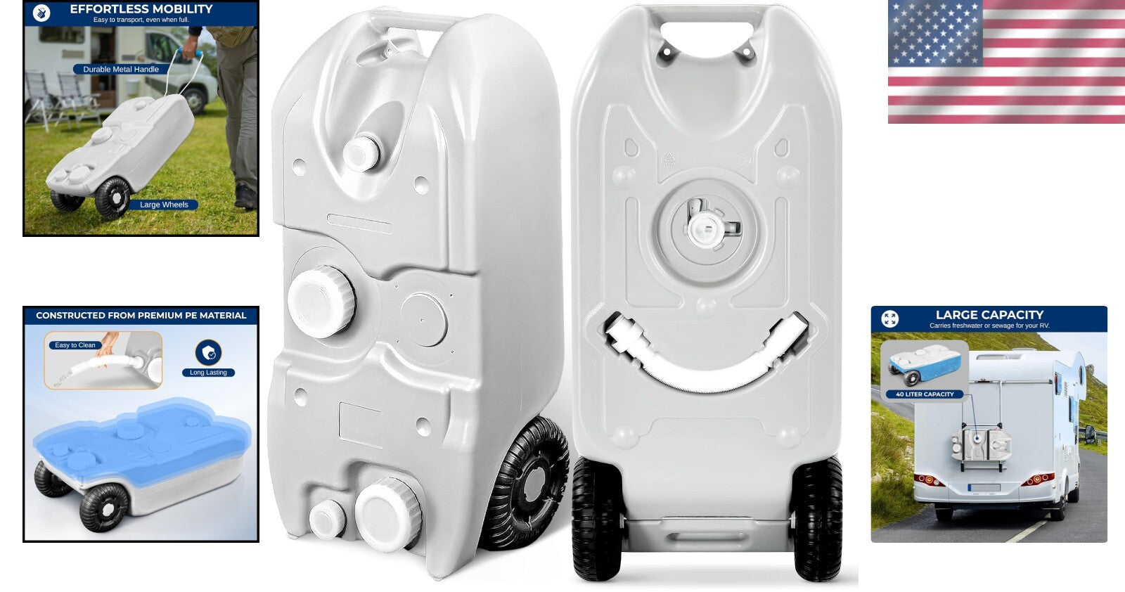 40L RV Portable Water Tank with Wheels - Ideal for Camping and Outdoor Use