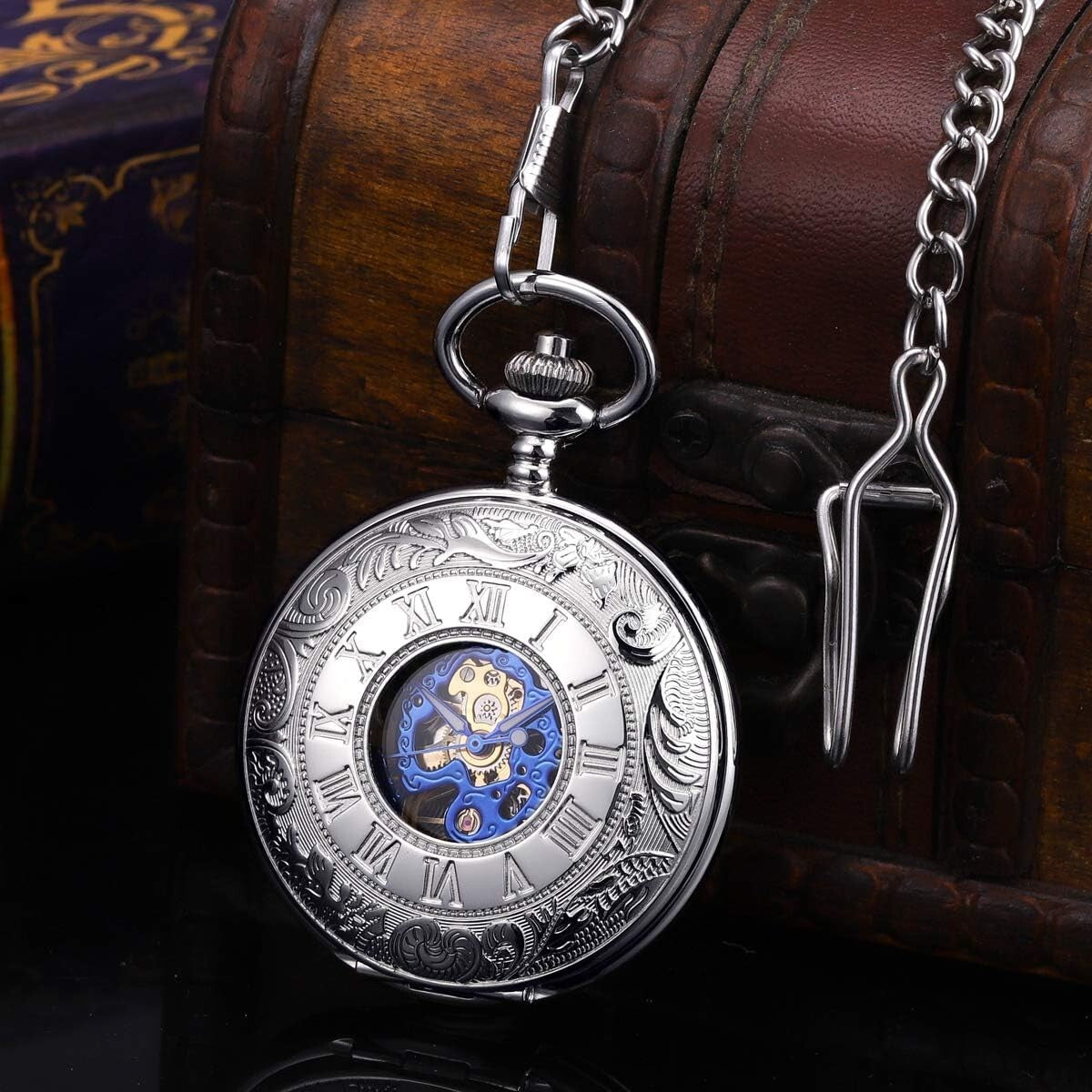 Stylish 47mm Skeleton Pocket Watch with Engraving - Perfect Gift for Men & Women