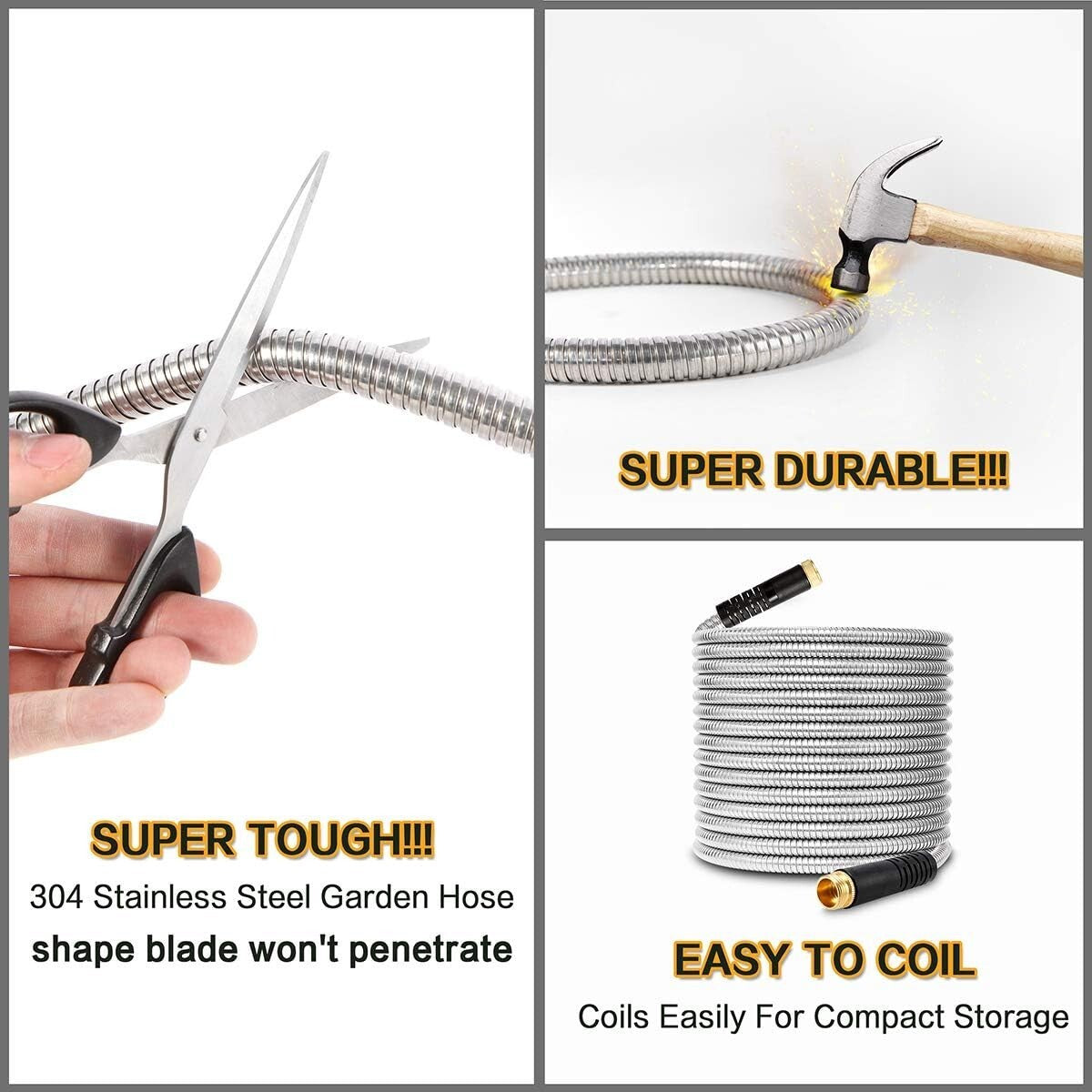 75ft Heavy Duty Stainless Steel Garden Hose - No Kink, Lightweight & Versatile