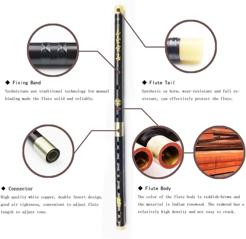 Lightweight Professional Dizi Flute in C Key with Accessory Bundle for Artists