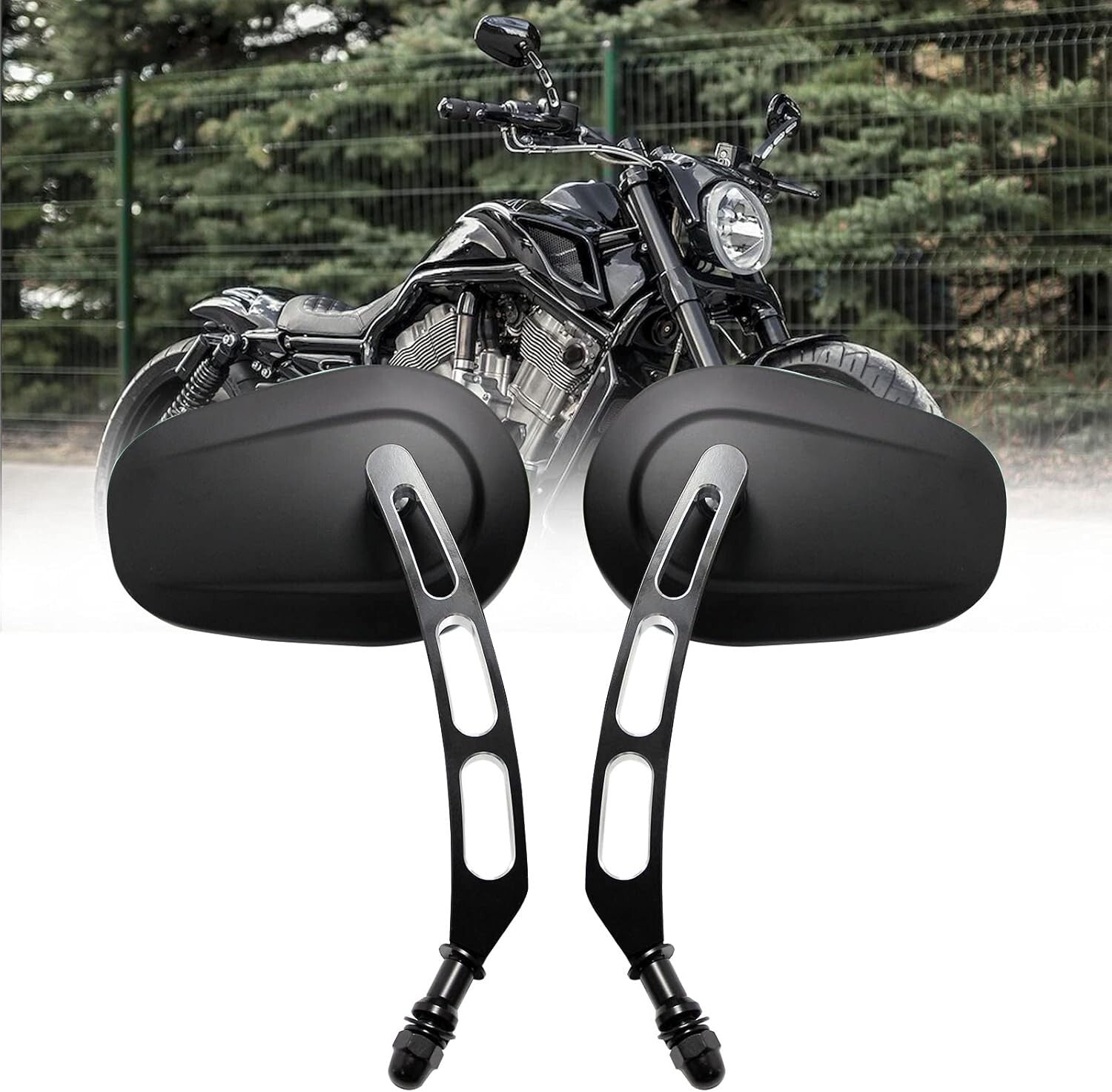Enhanced 8mm Black Convex Motorcycle Mirrors - Perfect for Custom Harley Builds