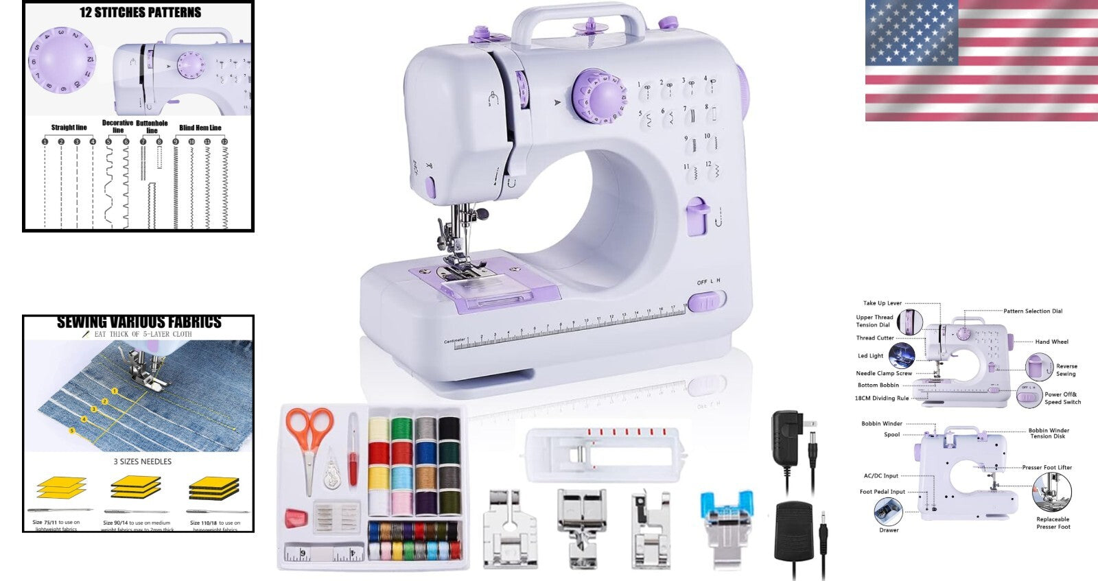 Versatile Mini Sewing Machine with 12 Built-In Stitches & Easy Threading Guide