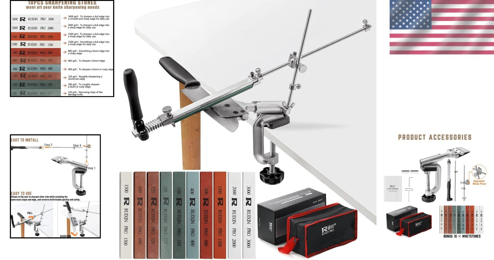 Versatile Knife Sharpening Kit - Perfect for Chefs with 10 Quality Whetstones