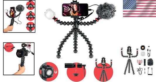 Lightweight GorillaPod Mobile Vlog Kit with Customizable Features & LED Light