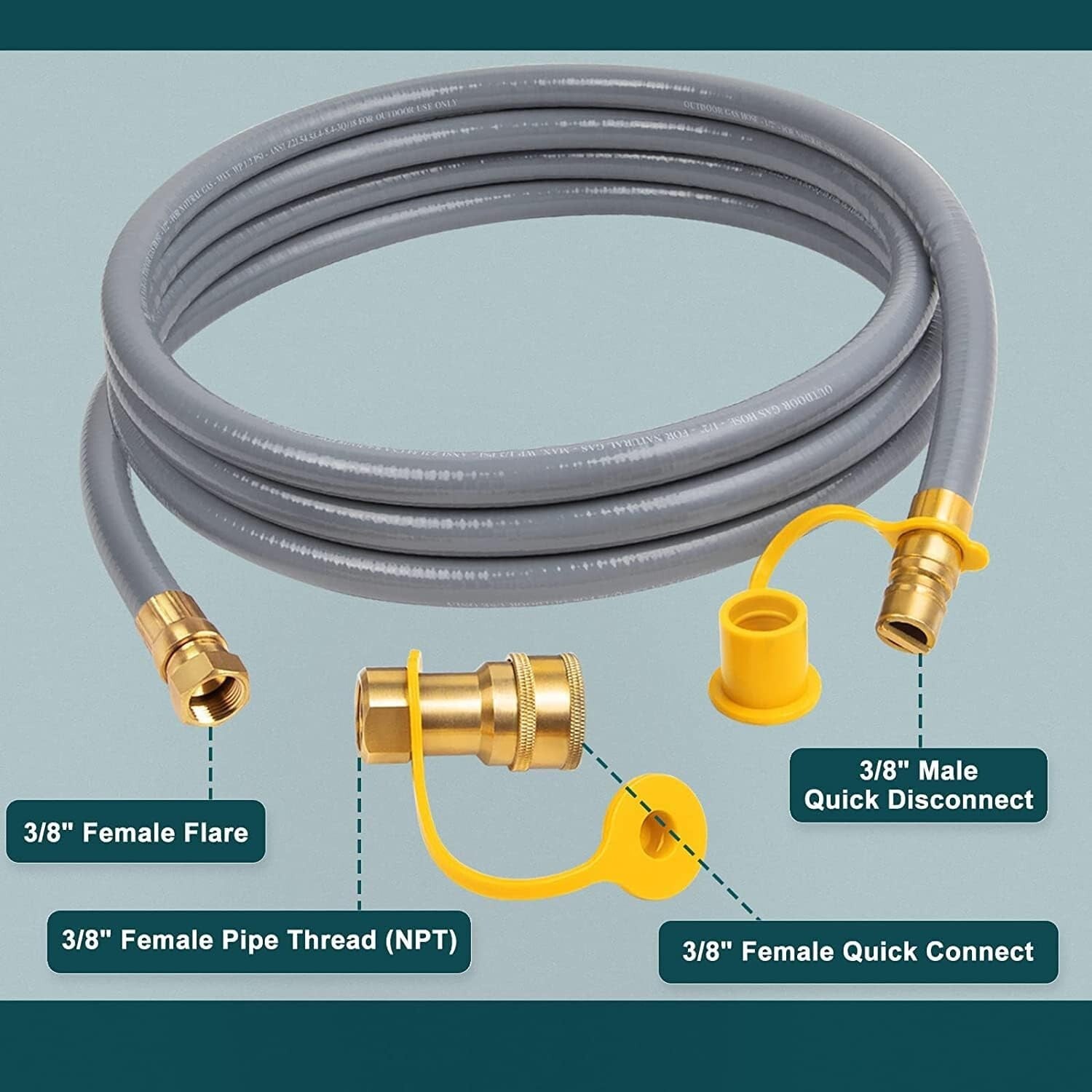12ft 3/8'' ID Natural Gas Hose with Quick Connect for Grills & Heaters