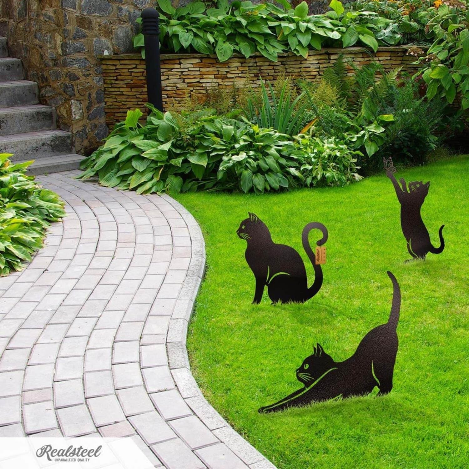 Freestanding Steel Cat Sculptures - Delightful Yard Decor for All Seasons