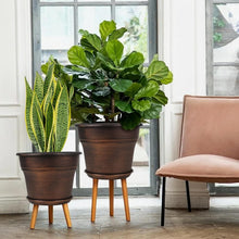 Load image into Gallery viewer, Classic Copper 16 Inch Planter Set - Drainage Holes for Healthier Houseplants
