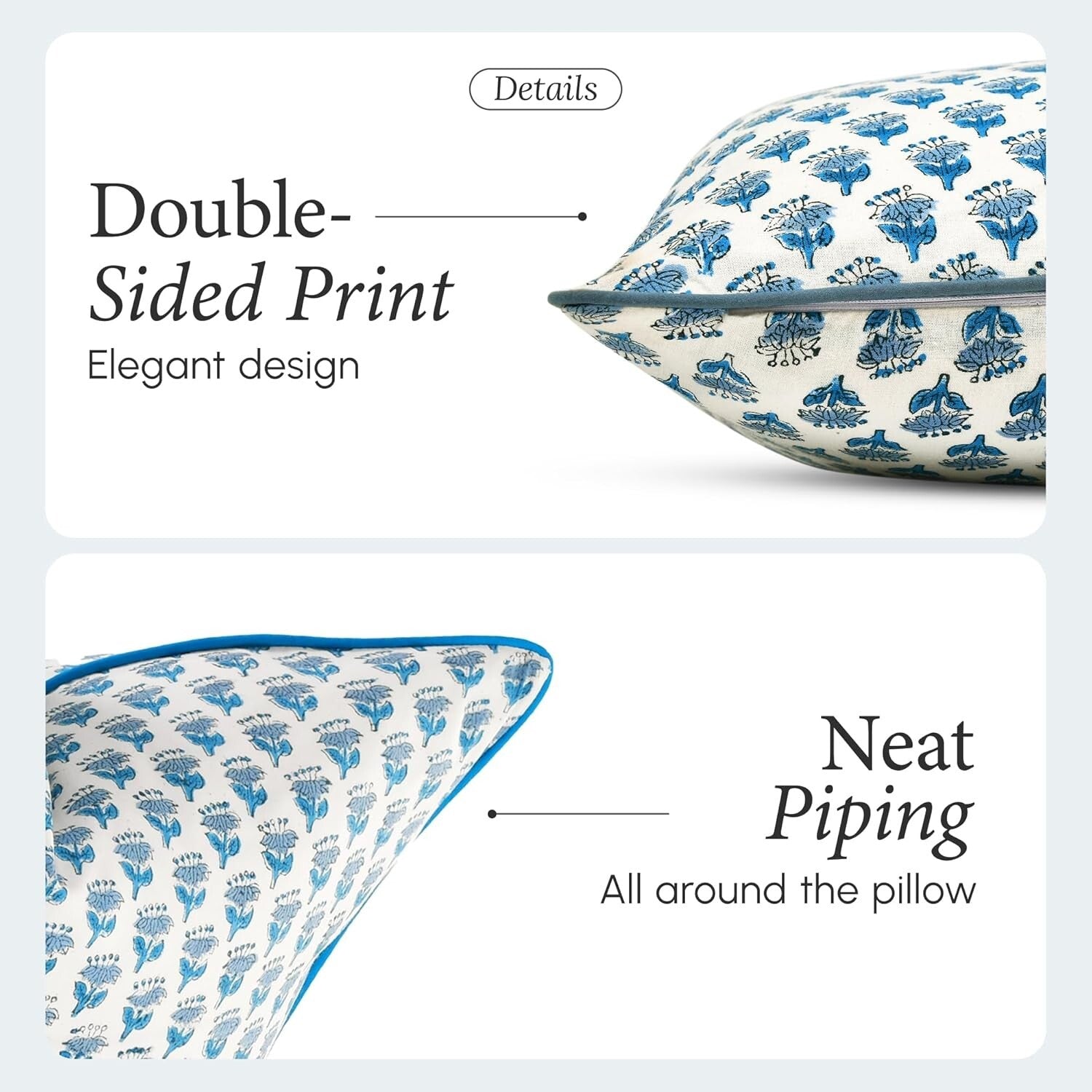 Handcrafted Apatite Blue Floral Throw Pillow Covers - Elegant Bohemian Style