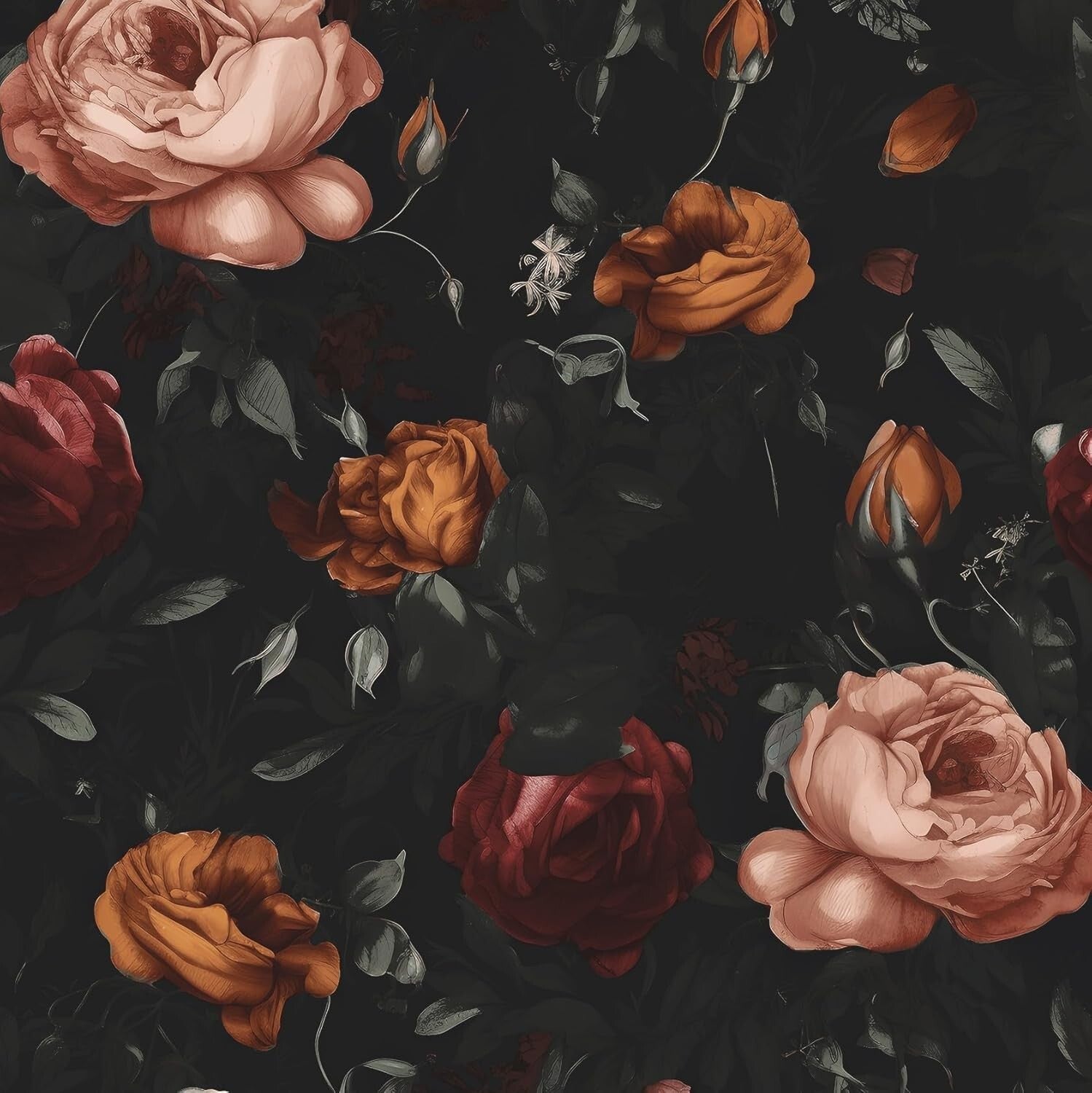 Elegant Black Floral Peel and Stick Wallpaper - Large Coverage 17.5in x 393.7in