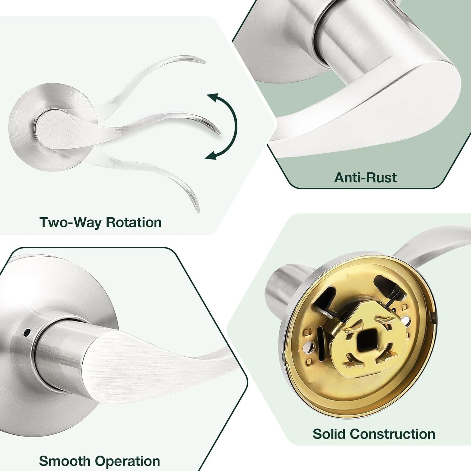 Durable 6-Pack Brushed Nickel Passage Lever Door Handle for Easy Installations